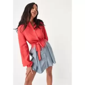 image of Missguided Panel Belted Shirt Dress Ls Ombre - Pink