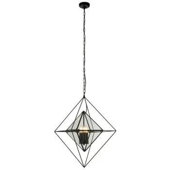 image of Searchlight DIAMOND - 3 Light Ceiling Pendant - Black with Clear Glass Panels