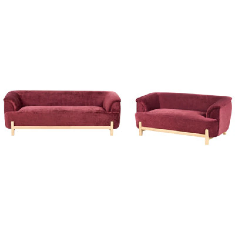Image of Beliani Living Room Set 5 Seater Alnor Chenille Burgundy