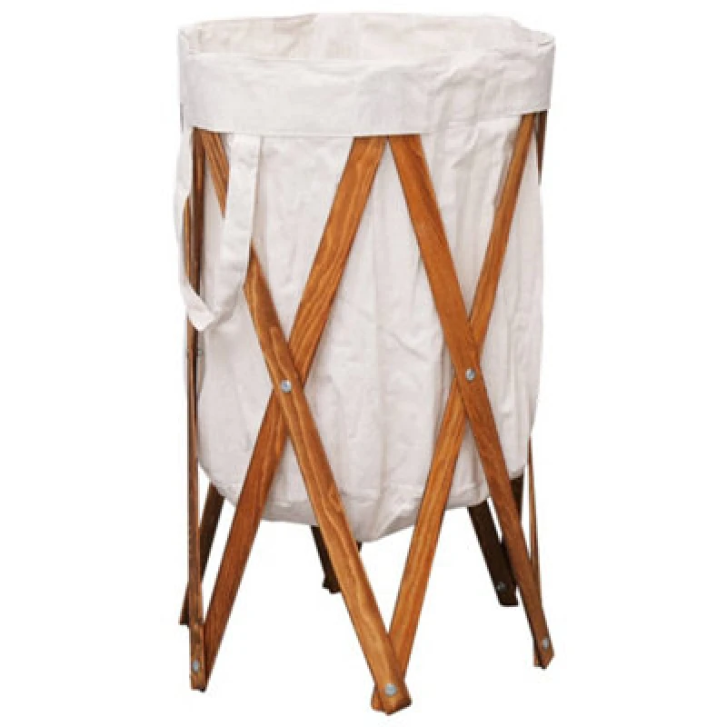 Image of Vidaxl Folding Laundry Basket Cream Wood And Fabric