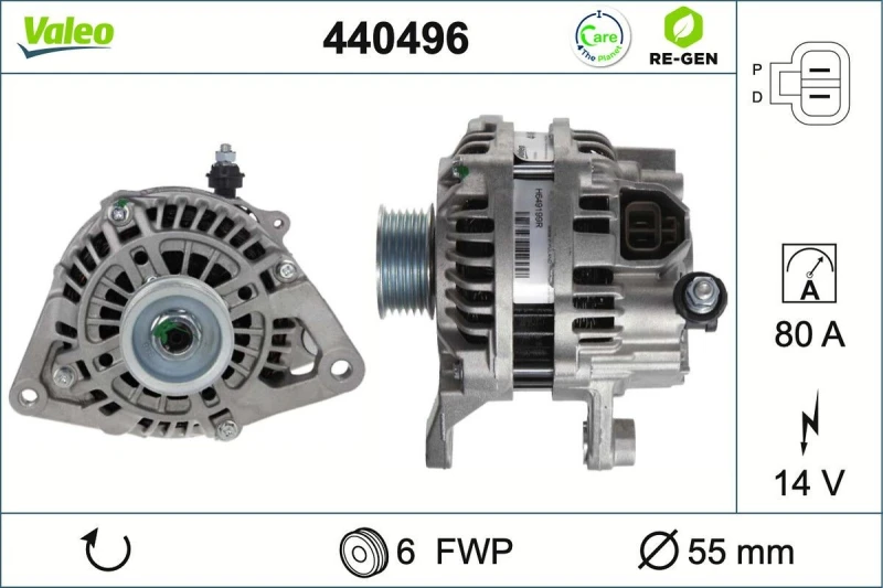 Image of VALEO 440496 Generator VALEO RE-GEN REMANUFACTURED Alternator Charging Current: 80A, Voltage: 14V Alternator (4)