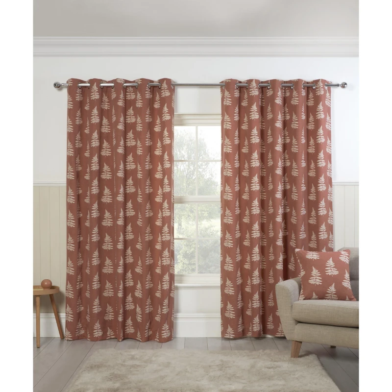 Image of Sundour Esher Fern Eyelet Curtains - Orange Orange 66 x 90 In