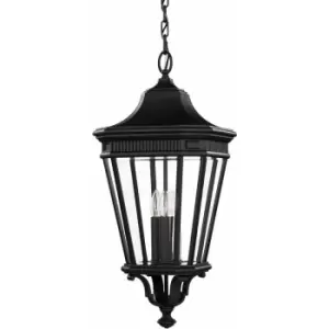 Image of IP23 3 Bulb Chain Lantern Light Black LED E14 60W Bulb Outside External d00679