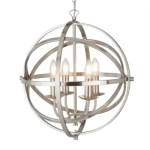 Image of Orbit 4 Light Spherical Ceiling Pendant Satin Silver, E14
