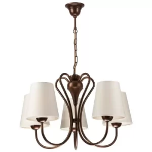 Image of Fabrizio Multi Arm Pendant Ceiling Light With Fabric Shade, Brown, 5x E27