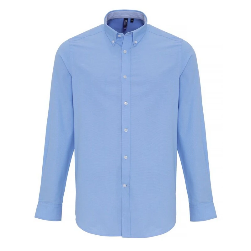 Image of Premier Premier Men Cotton Rich Oxford Stripe Shirt in Light Blue Size: Small Light Blue S Male 5059269013820