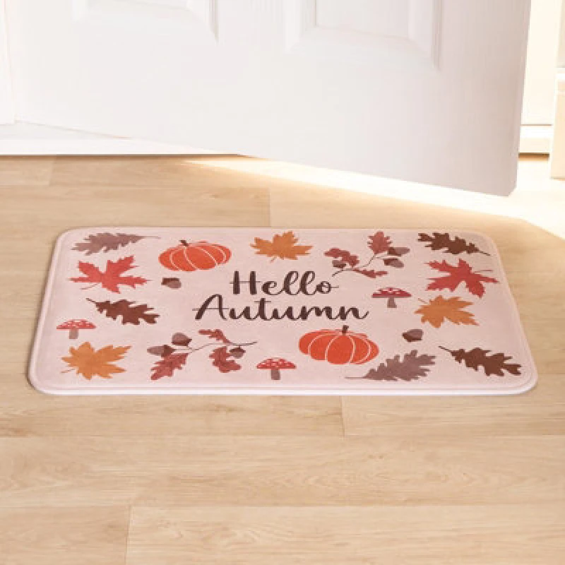 Image of OHS OHS House Door Kitchen Floor Rug Cosy Autumn Mat, Leaves/Boots - 40 x 60cm in Burnt Orange Size: Small Burnt Orange Small Unisex 5027434192984
