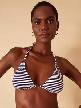 Image of Accessorize Ring Detail Stripe Triangle Bikini Top - Navy, Size 12, Women