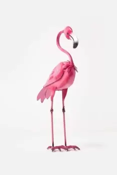 image of Small Metal Pink Flamingo with Hooked Neck, 35cm Tall