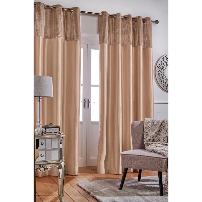 Image of Homelife Striped Metallic Cuff with Faux Silk Eyelet Curtains - Pink Pink 46x54 Inch