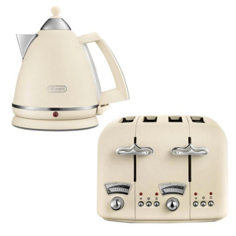 Image of DeLonghi DeLonghi Argento 1.7L Kettle & 4 Slice Toaster Set, Beige DLPK2