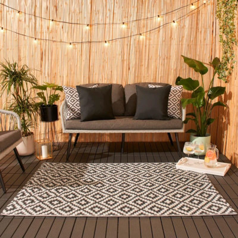 Image of OHS OHS Geometric Outdoor Rug Large Garden Waterproof Non Slip Area Patio Mat in Grey Size: 80cm x 150cm Grey 80cm x 150cm Unisex 5027434180585