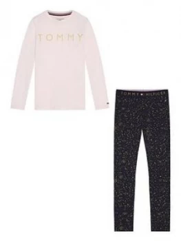 Image of Tommy Hilfiger Girls Long Sleeve Logo Pyjama - Pale Pink, Size 8-10 Years, Women