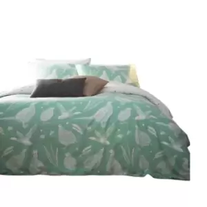 image of Creative Cloth Moorland Birds Wildlife Duvet Cover Set (King) (Mint Green)