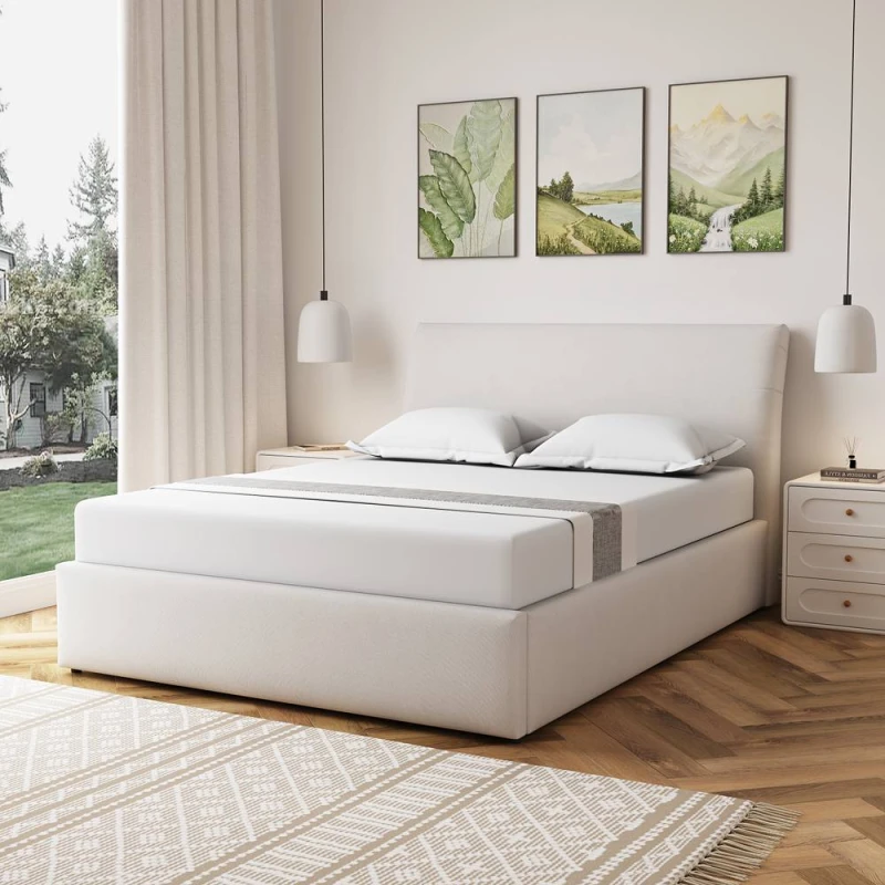 Image of Artemis Home Bethany Fabric 150cm Kingsize Ottoman Bed Frame with Storage in Beige Size: King Beige Unisex King