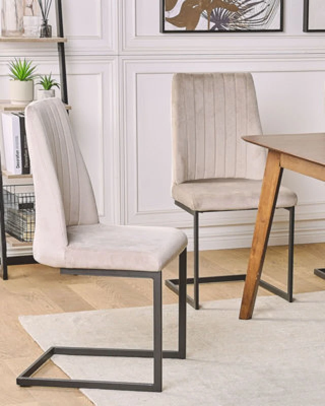 Image of Beliani Set Of 2 Dining Chairs Lavonia Velvet Taupe