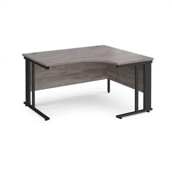 image of Maestro 25 right hand ergonomic desk 1400mm wide - Black cable managed leg frame, grey oak top