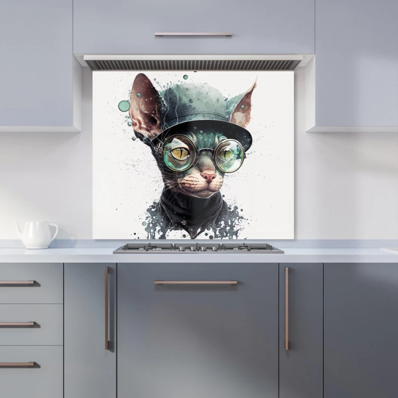 Image of Warren Reed - Designer Cornish Rex Cat Splashart Kitchen Splashback Size: 600mm x 750mm Multicolor Unisex 600mm x 750mm
