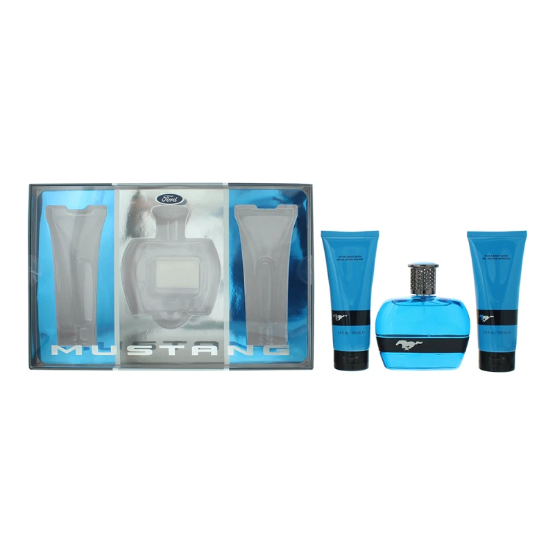 Image of Mustang Blue 3 Piece Gift Set: Eau de Toilette 100ml - Aftershave Balm 100ml - Hair Body Wash 100ml