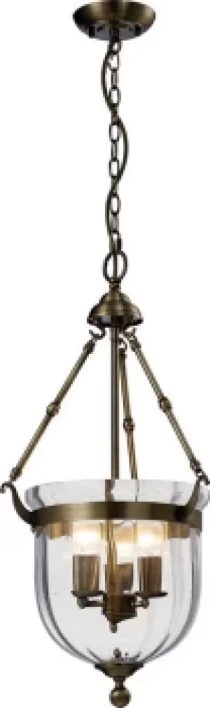 Image of Aubrey Ceiling Pendant Lantern 3 Light Antique Brass, Glass