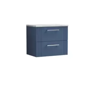 image of Nuie Deco 600mm Wall Hung 2 Drawer Vanity & Bellato Grey Laminate Top - Satin Blue