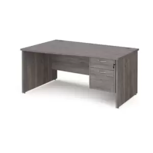 image of Maestro 25 left hand wave desk 1600mm wide with 2 drawer pedestal - grey oak top with panel end leg