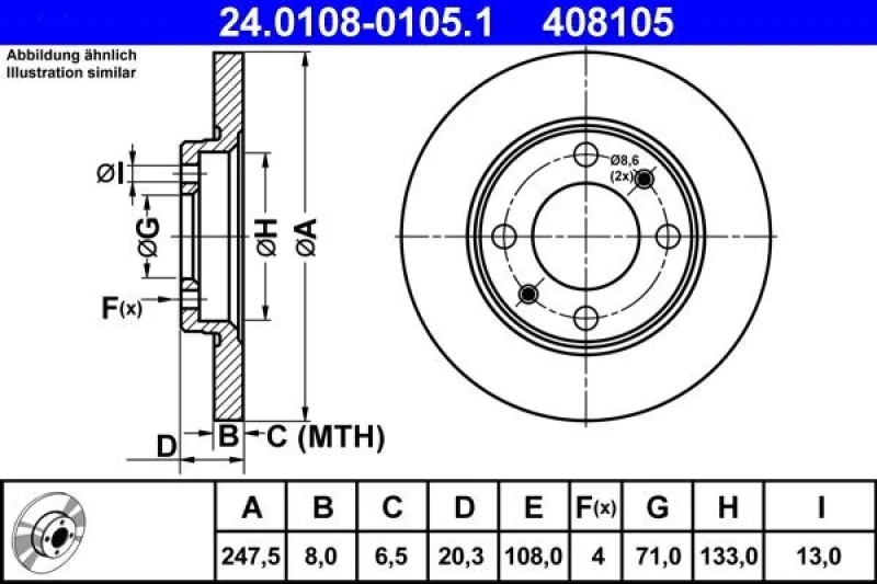 Image of ATE 24.0108-0105.1 Brake disc solid Brake Disc (82)