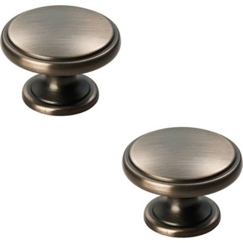 Image of Loops 2x Ring Domed Cupboard Door Knob 38.5mm Diameter Gun Metal Cabinet Handle Multi unisex