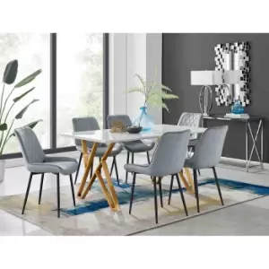 Image of Furniture Box Taranto White High Gloss Dining Table and 6 Grey Pesaro Black Leg Chairs