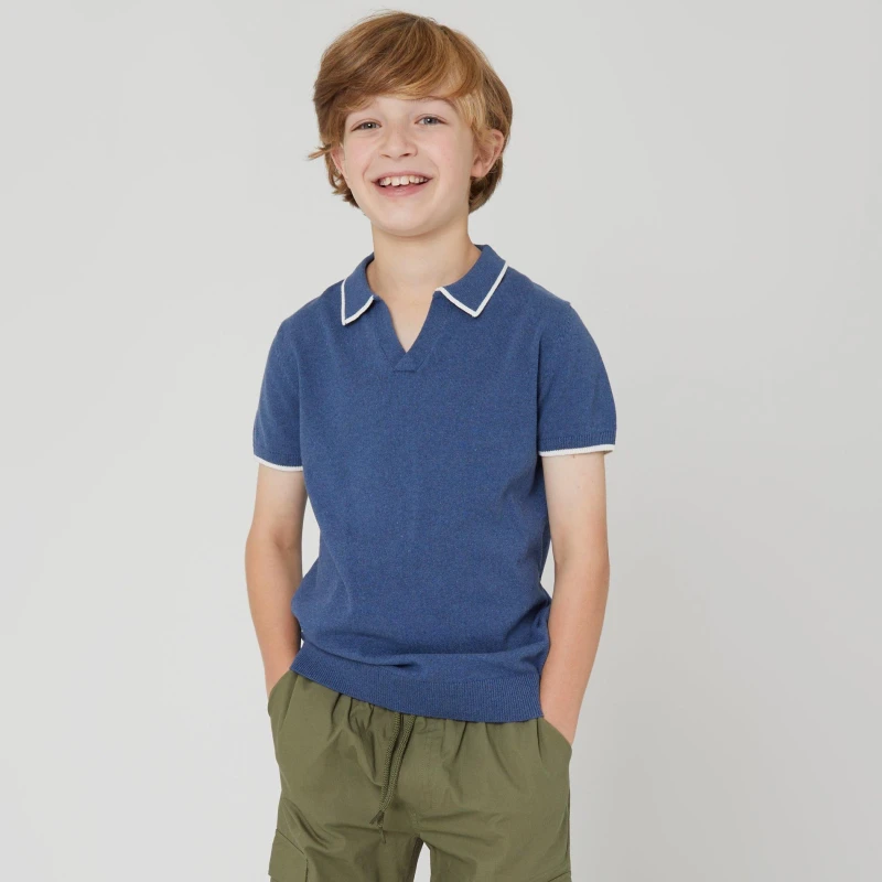 Image of Studio Knitted Short Sleeve Polo Juniors - Blue Blue 6 - 7 Years