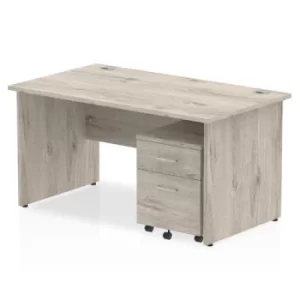 Image of Impulse 1400 Straight Panel End Workstation With Two Drawer Mobile Pedestal Bundle Grey Oak