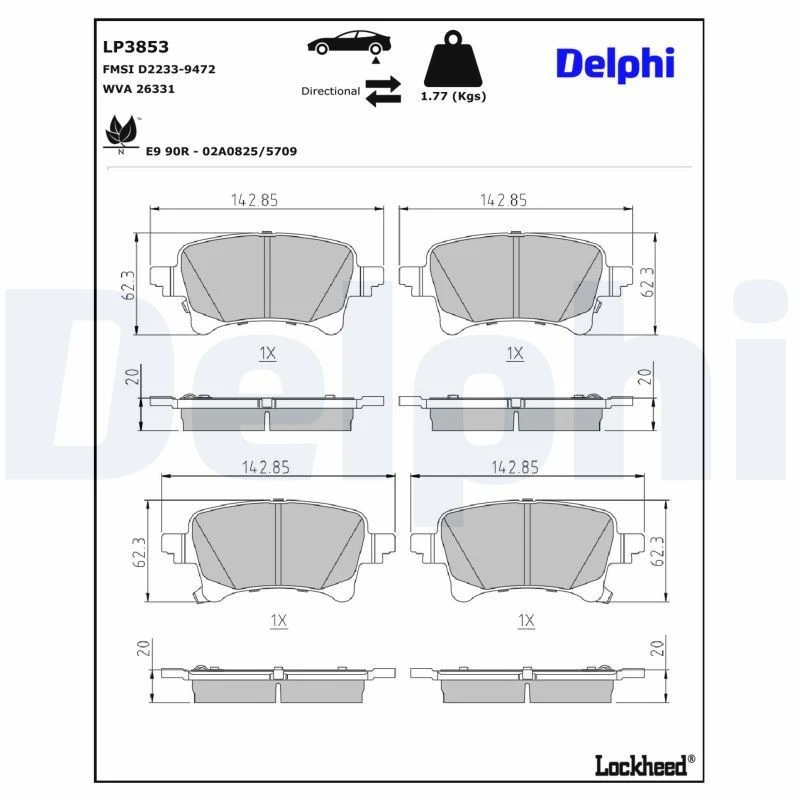 Image of DELPHI Brake pad set DELPHI LP3853