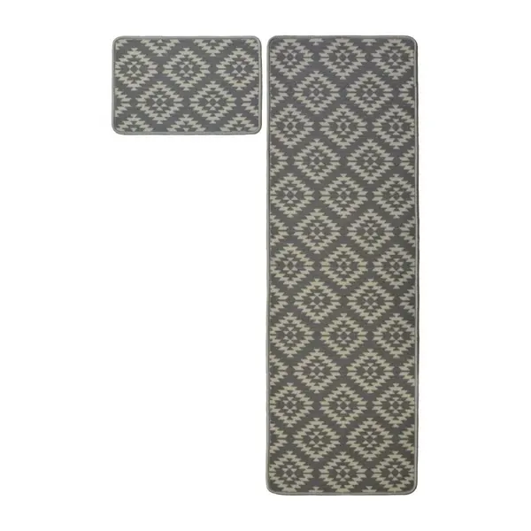 image of Homemaker Aztec Runner &#38; Doormat Grey 57X100Cm &#38; 57X40Cm