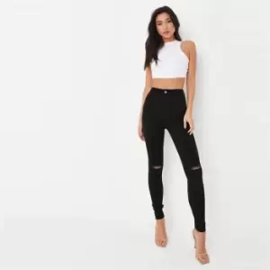 image of Missguided Tall Recycled Vice Slash Knee Skinny Jean - Black