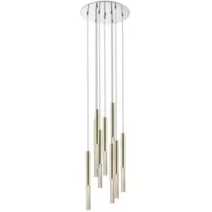 image of Zumaline One Integrated LED 9 Light Cluster Pendant Ceiling Light, French Gold, Clear, 3000K, 4050Lm