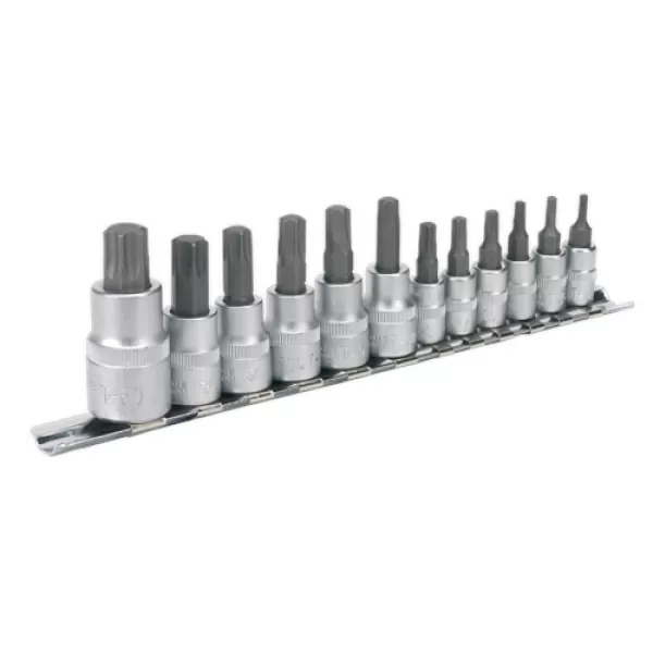 Image of Genuine SEALEY AK6213 TRX-Star Socket Bit Set 12pc 1/4, 3/8 & 1/2Sq Drive