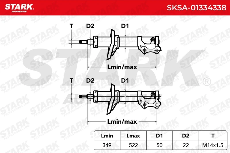 Image of STARK SKSA-01334338 Shock absorber Front Axle, Oil Pressure, Twin-Tube, Suspension Strut, Top pin Shock Absorber (854)