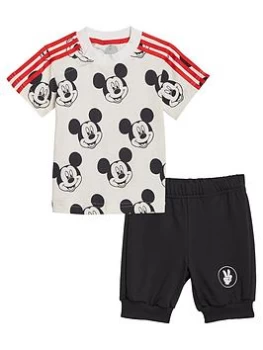 Image of Boys, Adidas Infant Boys Disney Mickey Mouse Short & T-Shirt Set, White/Black, Size 12-18 Months