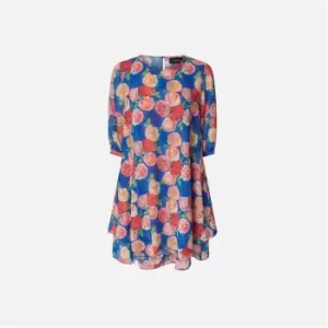 Image of James Lakeland Rose Print Wave Hem Dress - Blue