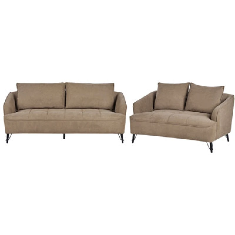 Image of Beliani Living Room Set 5 Seater Hobro Fabric Light Brown