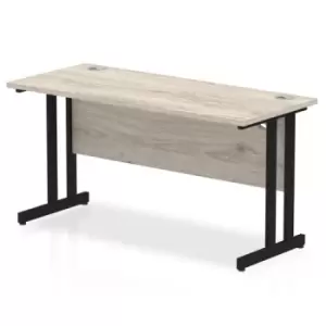 Image of Impulse 1400 x 600mm Straight Desk Grey Oak Top Black Cantilever Leg
