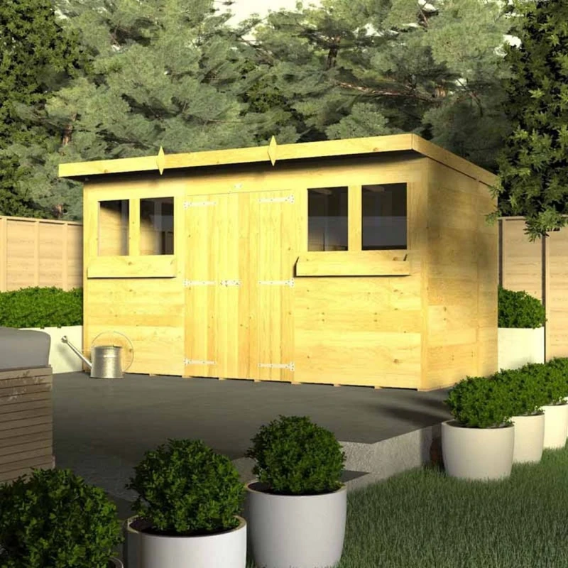 Image of Buttercup Farm 10 x 8 Feet Pent Summer Shed - Wood - L231 x W302 x H201cm in Brown Brown Unisex