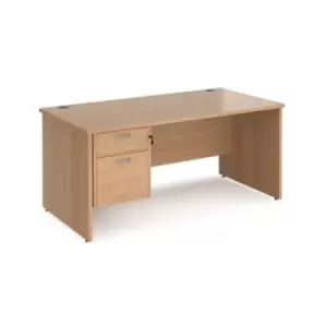 Image of Office Desk Rectangular Desk 1600mm With Pedestal Beech Top And Panel End Leg 800mm Depth Maestro 25 MP16P2B