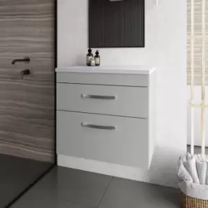 Image of Nuie Athena Wall Hung 2-Drawer Vanity Unit with Sparkling White Worktop 600mm Wide - Gloss Grey Mist