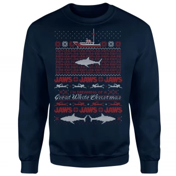 Image of Jaws Great White Christmas Sweatshirt - Navy - S