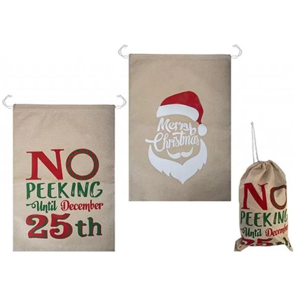 image of Luxury Jute Look Sack Santa Design (One Supplied)