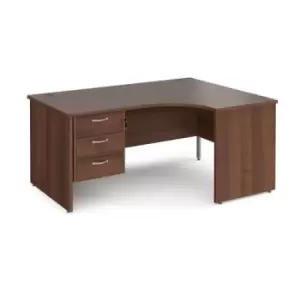 Image of Office Desk Right Hand Corner Desk 1600mm With Pedestal Walnut Top And Panel End Leg 1200mm Depth Maestro 25 MP16ERP3W