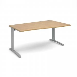 image of TR10 Right Hand Wave Desk 1600mm - Silver Frame Oak Top