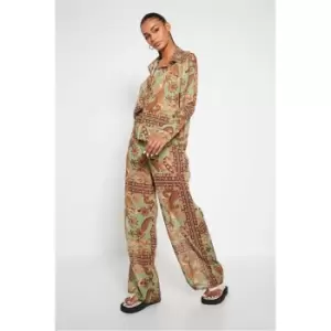 I Saw It First Khaki Paisley Print Wide Leg Trouser Co-Ord - Green