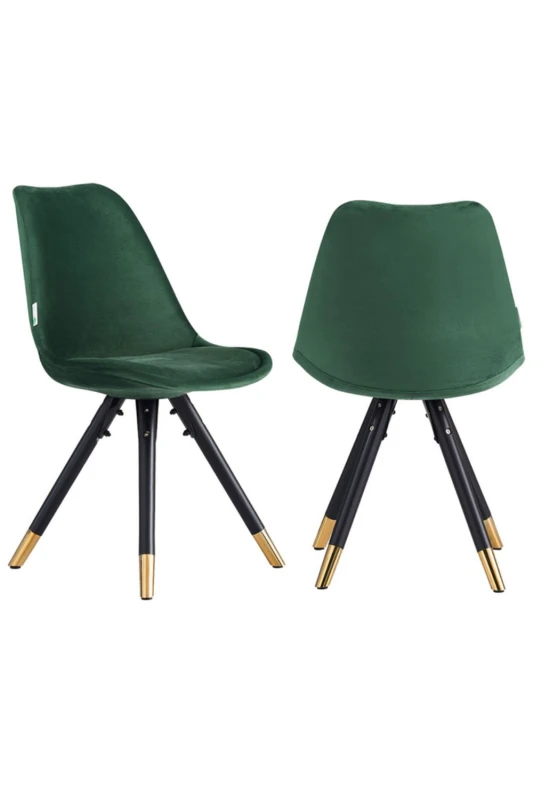Image of Life Interiors Life Interiors Set of 2 Sofia Ergonomic Modern Dining Chairs Upholstered in Velvet, Metal Legs with Gold End Caps in Green Green One Si